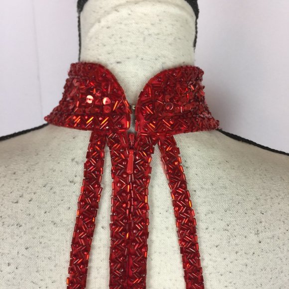 Niteline Della Roufagali Sheath Dress Size 10 Womans Red Halter Beaded Open Back - Picture 4 of 15